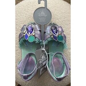 Disney Store Ariel Dress Shoes Girls Size 7/8 Purple Glitter Ankle Strap Heels